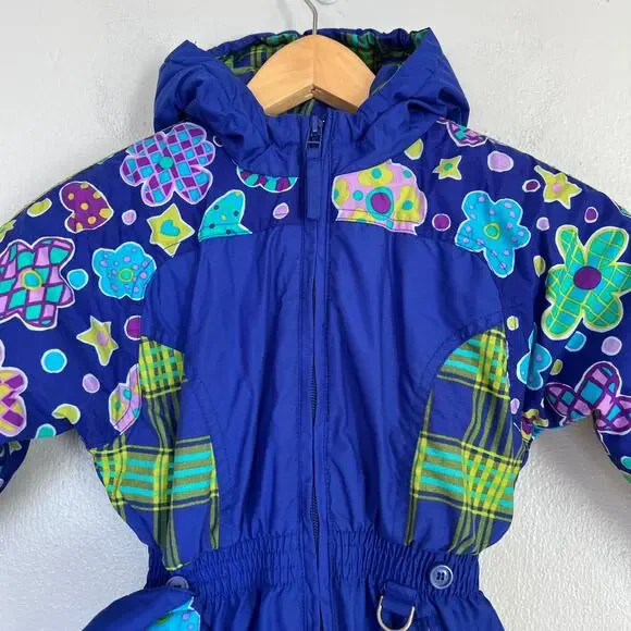 FERA Snowsuit Girl's One Piece Insulated Blue Green Size 4 Hooded Fanny Pack